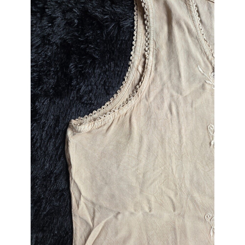 Raya Sun Swing Tank Dress L Beige Embroidery Lace Ruffles Lightweight Buttons - Picture 5 of 11